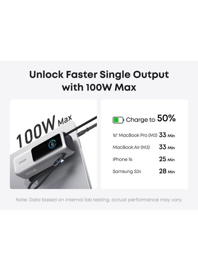 25000 mAh 25000 mAh Power Bank, 165W Ultra-Fast Portable Charger For Dual Laptops, Fast Charging Battery Pack With Built-In And Retractable Cables, For iPhone 16/15 Series, Samsung, And More Black