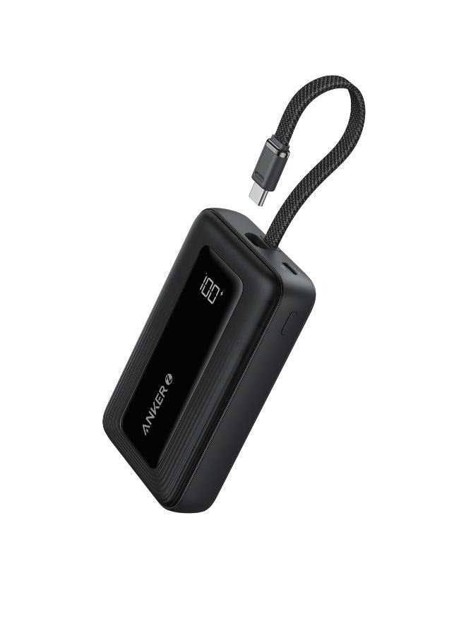 10000 mAh Zolo Power Bank, 30W High-Speed Portable Charger with Built-in USB-C Cable, Fast Charging Battery Pack for iPhone, MacBook, Galaxy, iPad, and More - Black