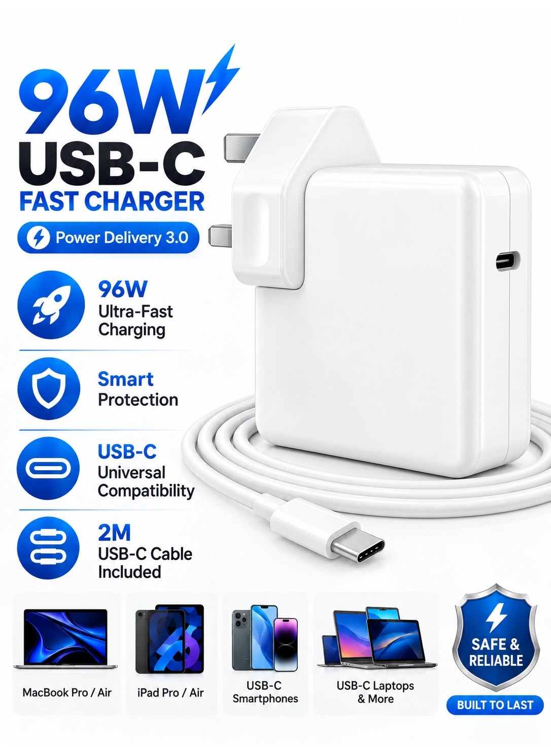 45W USB-C Power Charger Fast-Charging Pixel Phone Charger Compatible with Google Products and Other USB-C Devices White