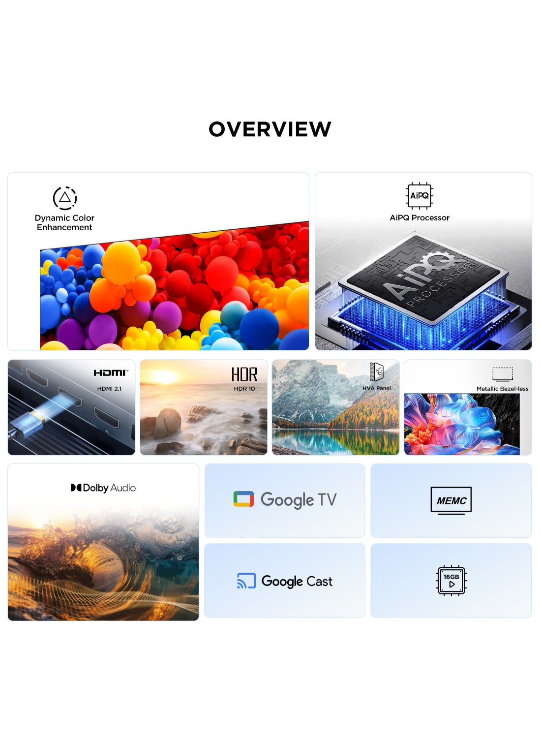 55-Inch P6K LED 4K UHD HDR Smart TV |Google TV, 60Hz, HDR 10, AiPQ Processor, Dolby Audio, MEMC, HDMI 2.1, Bluetooth 5.2, WiFi 5, Bezel-less Design, (2025 Model) 55P6K Black
