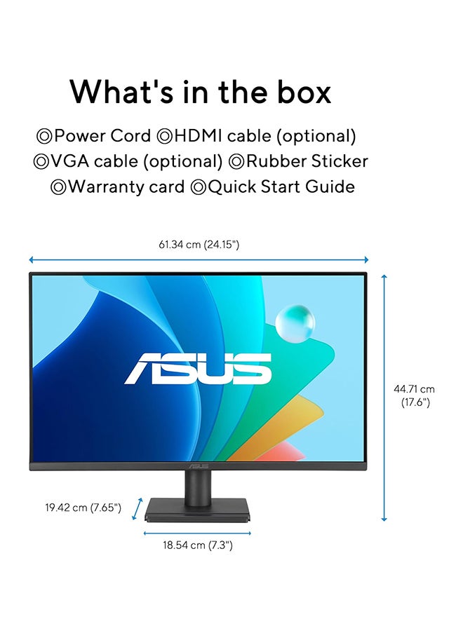27 inch FHD 1920x1080 IPS Eye Care Monitor – 120Hz Refresh Rate, 1ms MPRT, 99% sRGB, Flicker-Free, Low Blue Light, HDMI & VGA, 300cd/m² Brightness, 1500:1 Contrast Ratio, VESA Mountable, TÜV Rheinland Certified, Tilt Adjustable, Built-in DisplayWidget, Eco-Friendly Design, VA279HG | 90LM04J1-B02371 Black Black