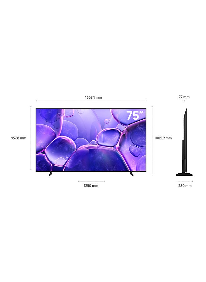 75 Inch Crystal UHD TV, U8000F, 4K, 50Hz, Crystal Processor 4K, Model Year 2025, Operating System Tizen, MetalStream Design, Knox Security, Endless Free Content, Smart TV, UA75U8000FUXZN (2025 - UAE Version), U8000F BLACK
