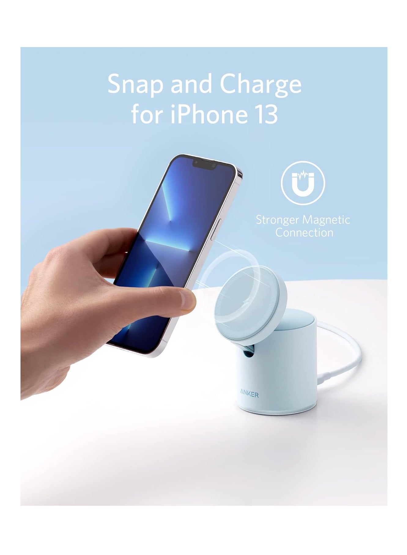 Magnetic Wireless Charger (MagGo), 2 In 1 Wireless Charging Station With 7.5W with USB-C Charge + Cable blue