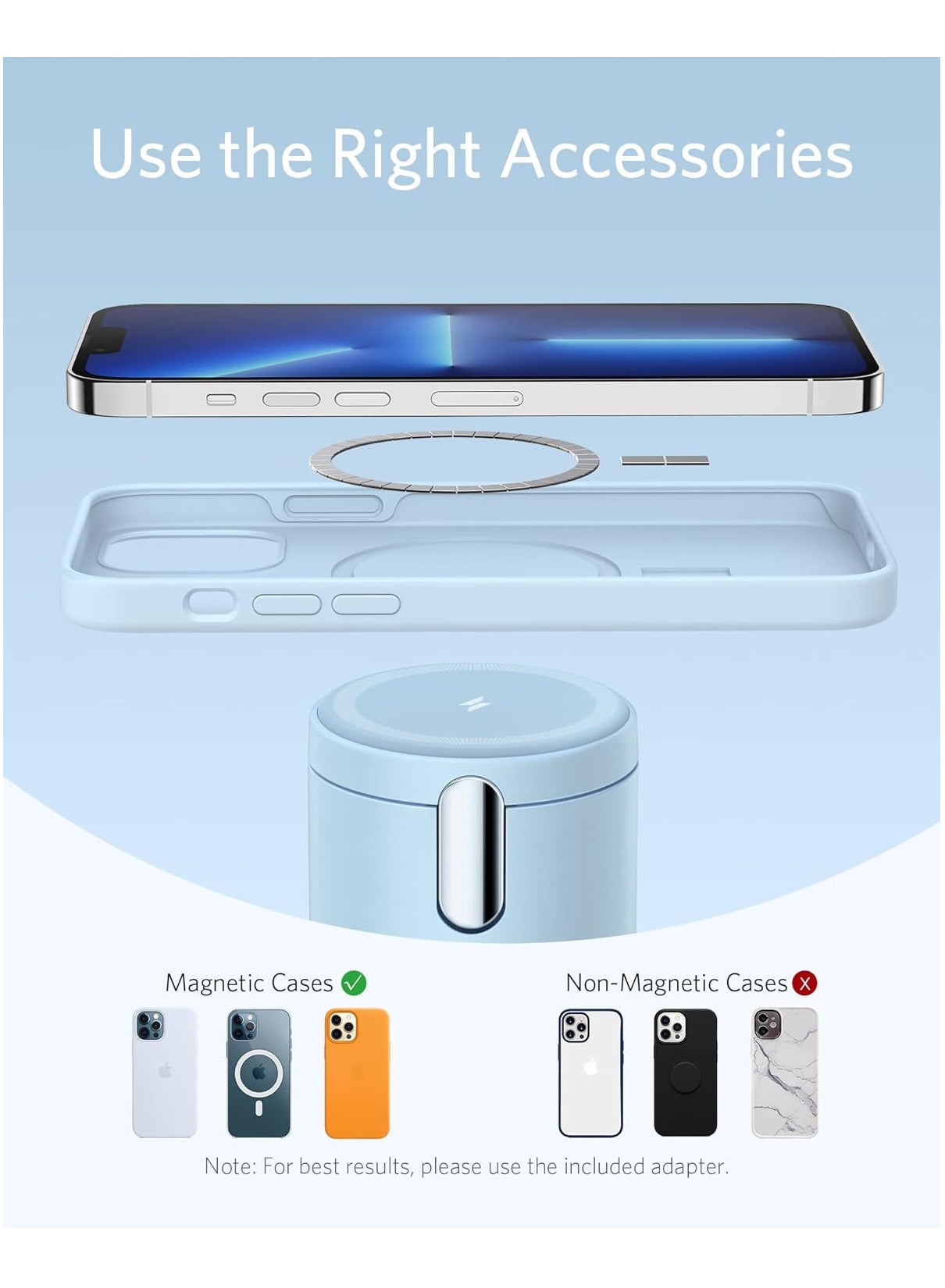 Magnetic Wireless Charger (MagGo), 2 In 1 Wireless Charging Station With 7.5W with USB-C Charge + Cable blue