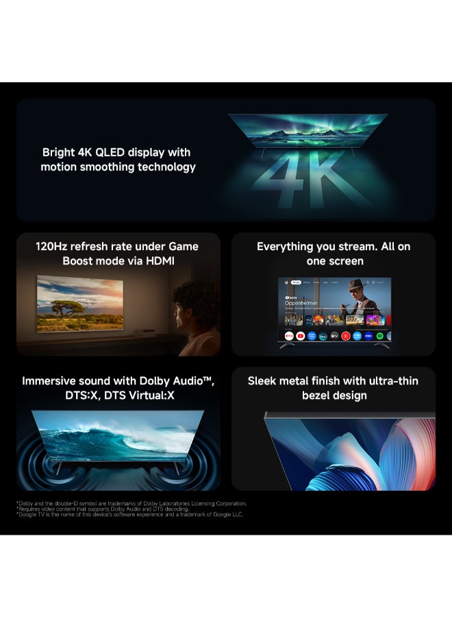 TV A Pro 55" 2026 | Google TV | 4K QLED Display | Dolby Audio, DTS-X, And DTS Virtual:X | Premium Metal Finish| 360° Bluetooth Remote Control L55MB-APME black