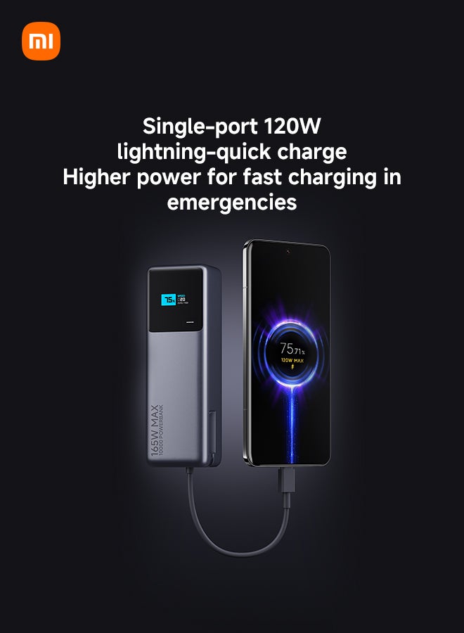 10000 mAh 165W Power Bank 10000mAh Ultra-fast charging Integrated USB-C Cable LED Display Gray