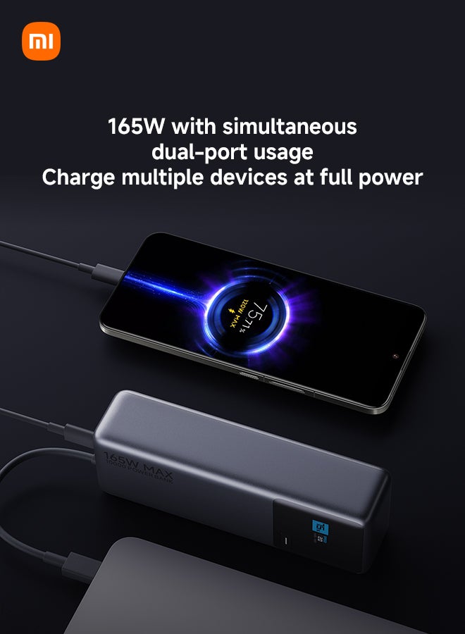 10000 mAh 165W Power Bank 10000mAh Ultra-fast charging Integrated USB-C Cable LED Display Gray