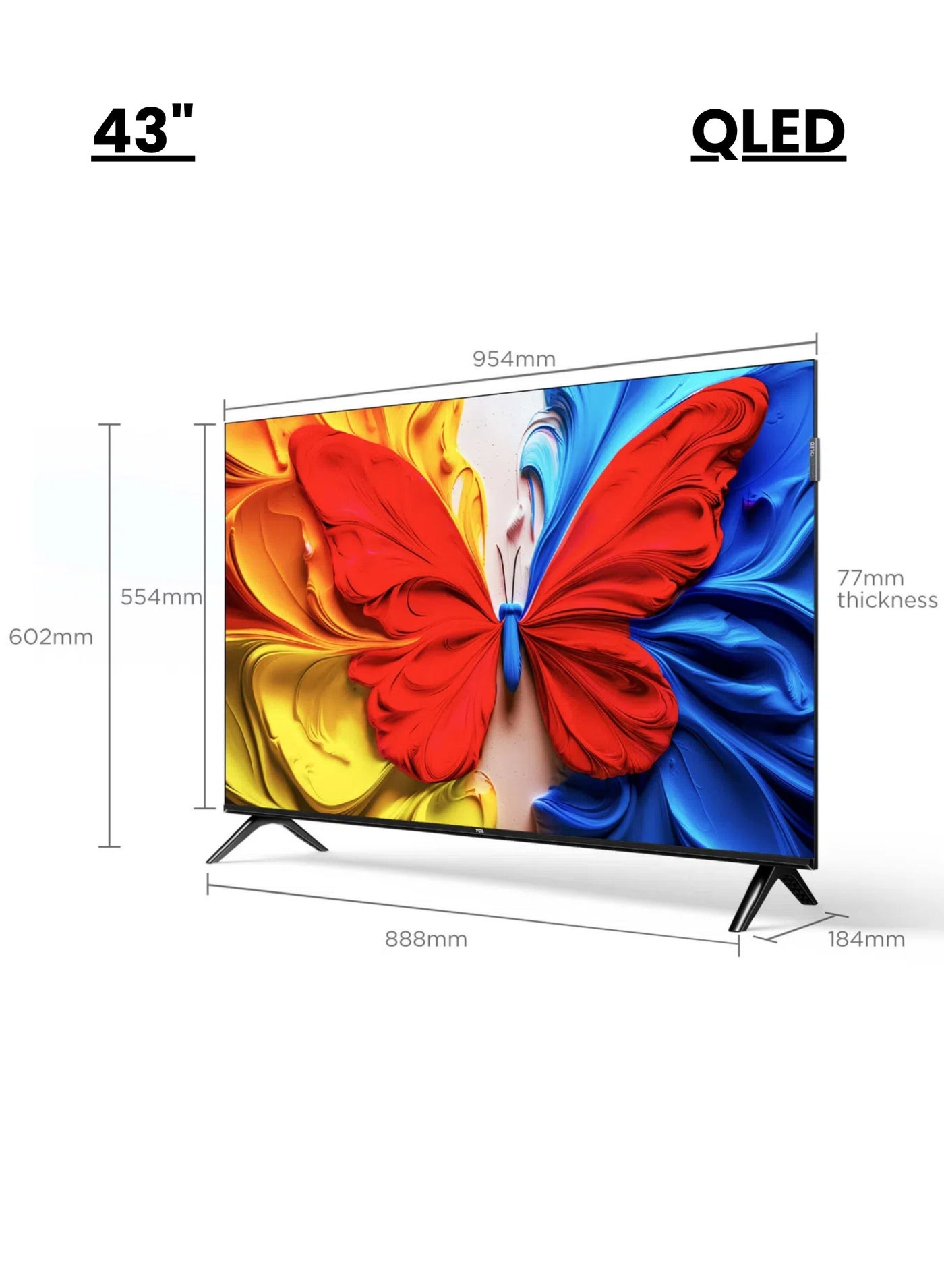 43 Inch S5K QLED Full HD Smart Google TV with Google Voice, HDR10, Dolby Audio, Google Cast, and Metallic Bezel-less Slim Design - 2025 Model 43S5K Black