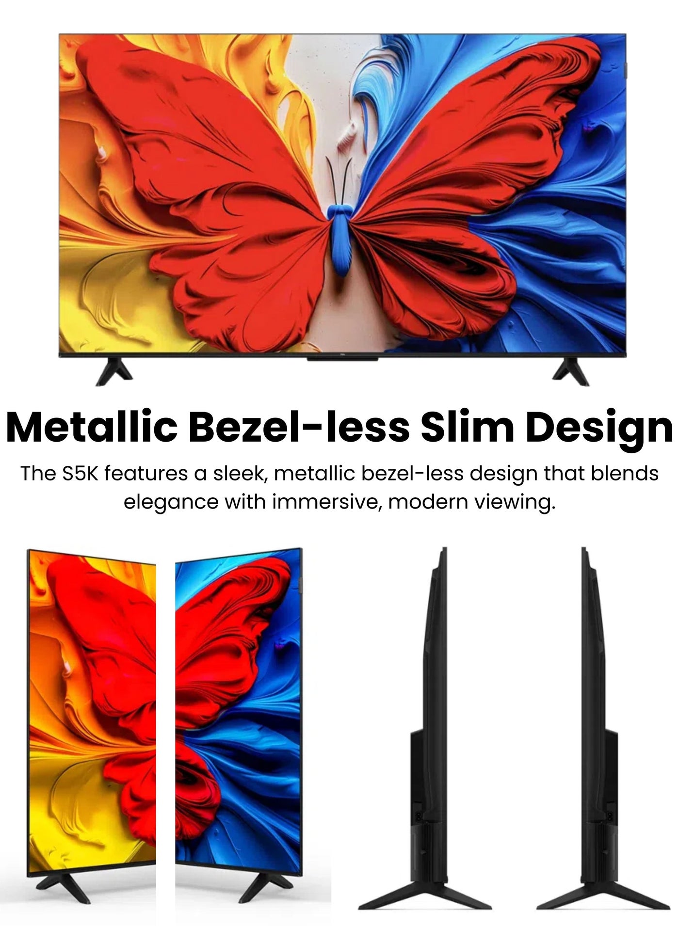 43 Inch S5K QLED Full HD Smart Google TV with Google Voice, HDR10, Dolby Audio, Google Cast, and Metallic Bezel-less Slim Design - 2025 Model 43S5K Black