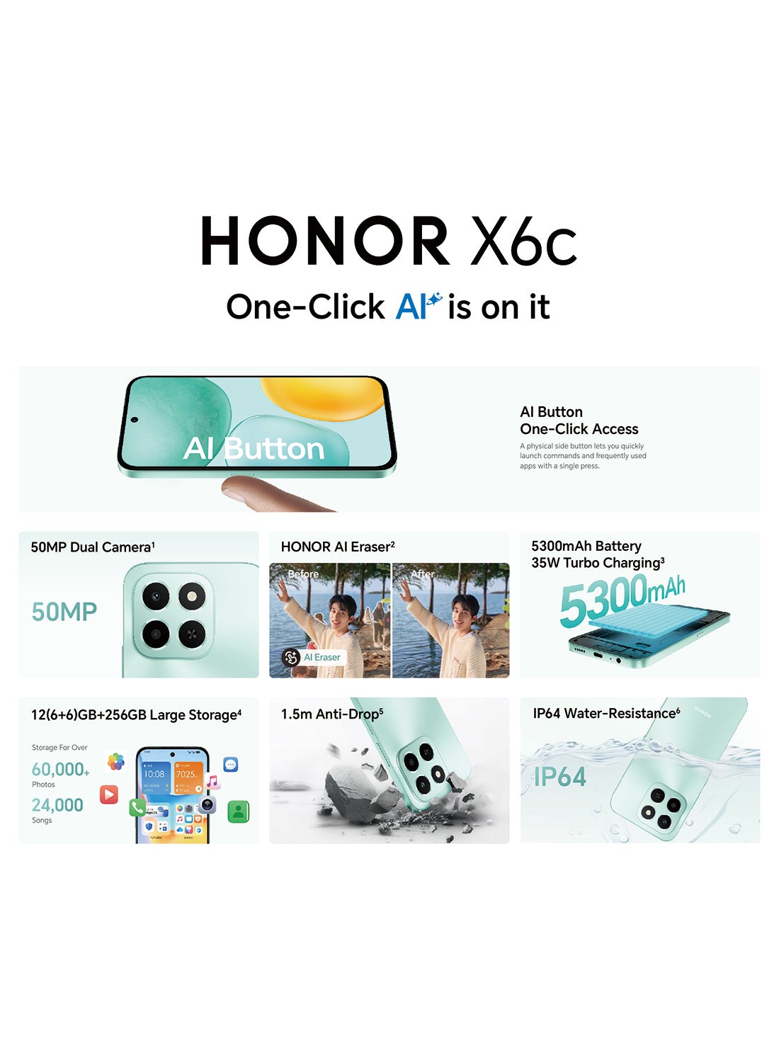X6c Dual SIM 4G Moonlight White 6GB RAM 256GB - Middle East Version