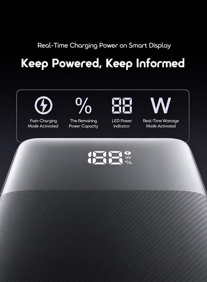 20000 mAh 20000mAh Large Capacity Power Bank Portable Charger – 22.5W Fast Charging With Cable, Two-Way Wired USB-C and USB-A ports Simultaneous Charging for Smartphones, Tablets, Gaming Devices, Bluetooth & More – Compact, Travel-Friendly, Slim fit, With Digital Display for On-the-Go Power Anywhere - OPB-7200Q Speed Black