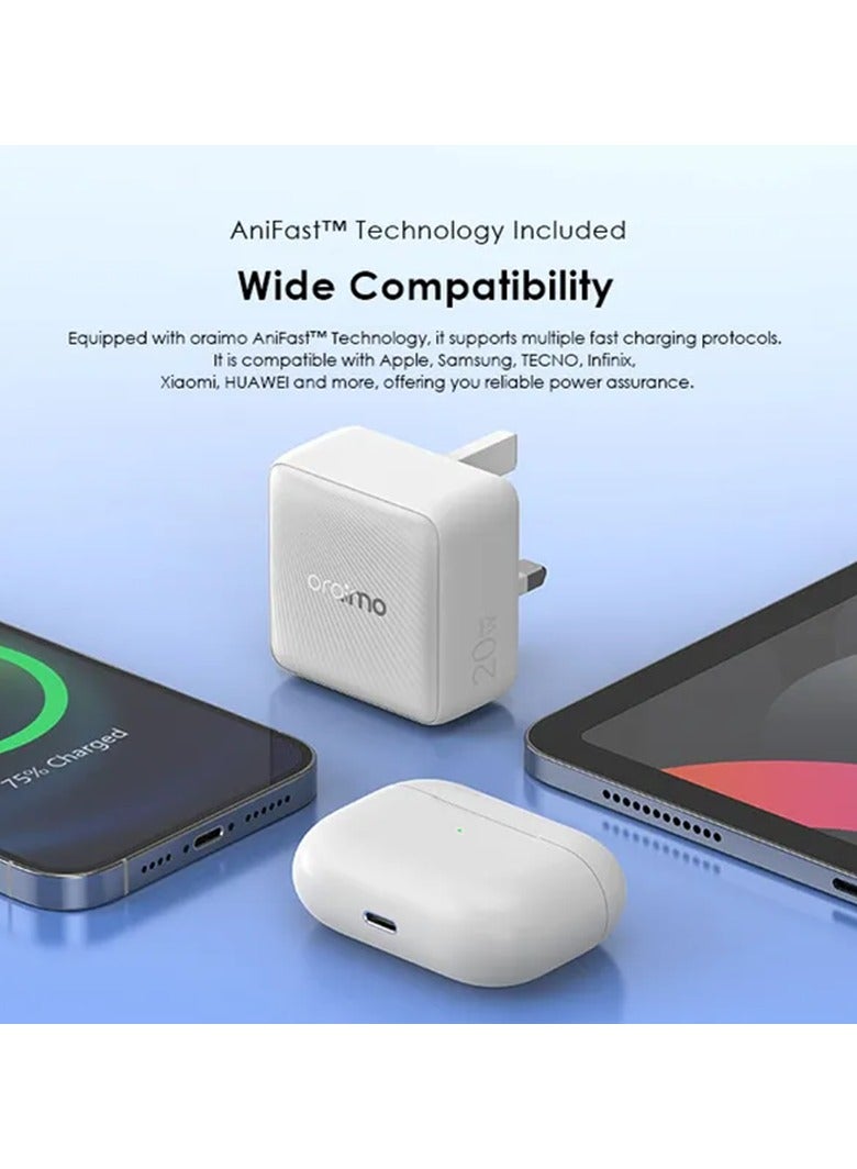 Wall Charger PowerCube 20 Chic USB-C Port 20W With USB-C Cable - Black