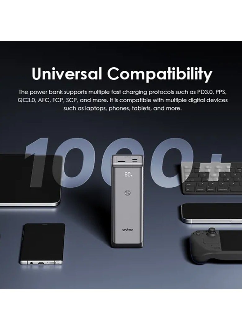 27600 mAh 27600mAh Large Capacity Power Bank, 130W Fast Charging, Portable Charger with USB-C1 (100W), USB-C2 (30W), and USB-A (22.5W), Smart TFT LCD Display, Input/Output Ports, Powers laptops and Phones simultaneously Portable Charger PowerJet130 Black