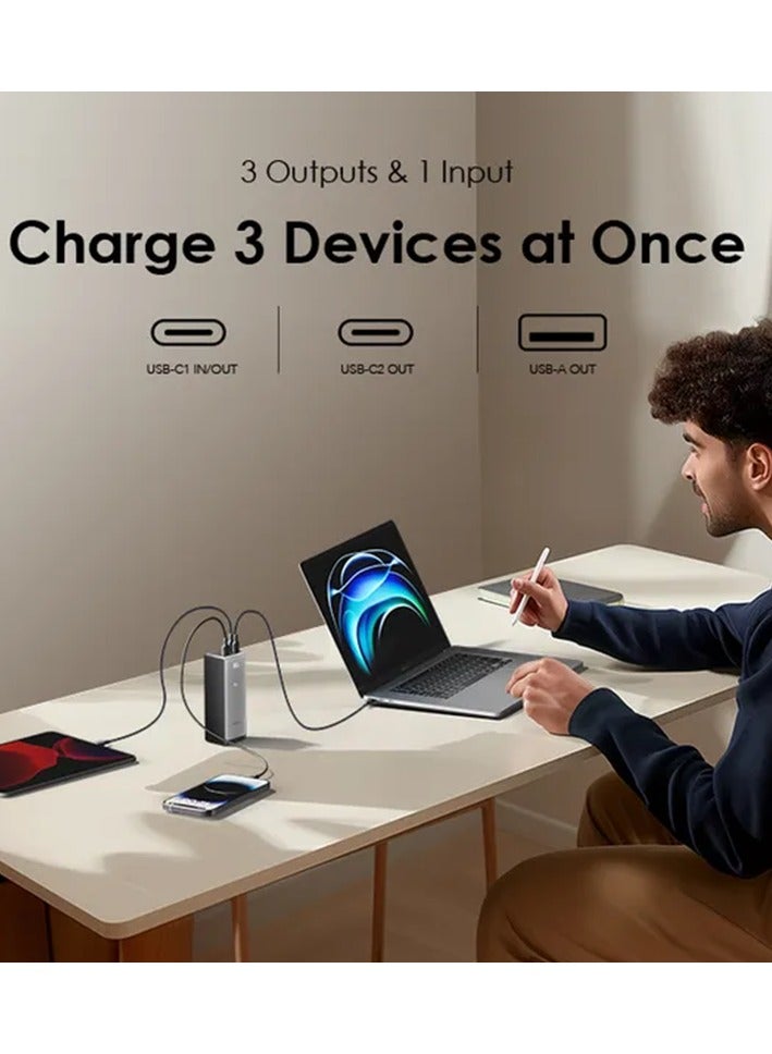 27600 mAh 27600mAh Large Capacity Power Bank, 130W Fast Charging, Portable Charger with USB-C1 (100W), USB-C2 (30W), and USB-A (22.5W), Smart TFT LCD Display, Input/Output Ports, Powers laptops and Phones simultaneously Portable Charger PowerJet130 Black