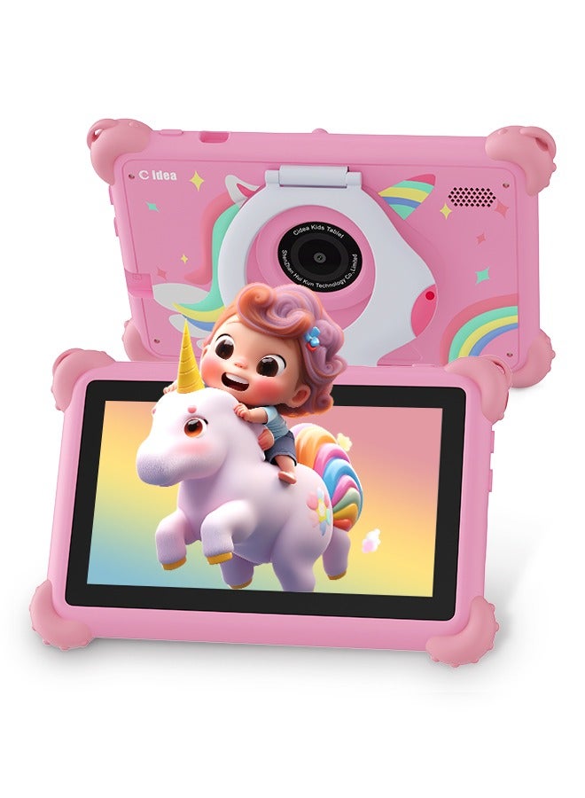 7-Inch Tablets for Kids with IWAWA Kids Learning App,Toddler Tablets Age 2-4 with 4GB RAM 32GB ROM,Safety Eye HD IPS Screen,Dual Camera,WiFi, BT - Pink