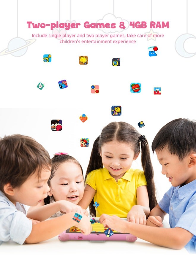 7-Inch Tablets for Kids with IWAWA Kids Learning App,Toddler Tablets Age 2-4 with 4GB RAM 32GB ROM,Safety Eye HD IPS Screen,Dual Camera,WiFi, BT - Pink