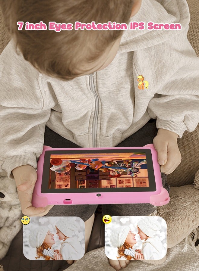 7-Inch Tablets for Kids with IWAWA Kids Learning App,Toddler Tablets Age 2-4 with 4GB RAM 32GB ROM,Safety Eye HD IPS Screen,Dual Camera,WiFi, BT - Pink