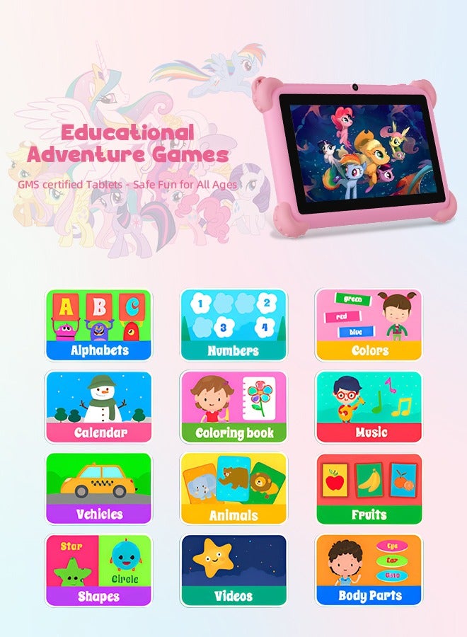 7-Inch Tablets for Kids with IWAWA Kids Learning App,Toddler Tablets Age 2-4 with 4GB RAM 32GB ROM,Safety Eye HD IPS Screen,Dual Camera,WiFi, BT - Pink
