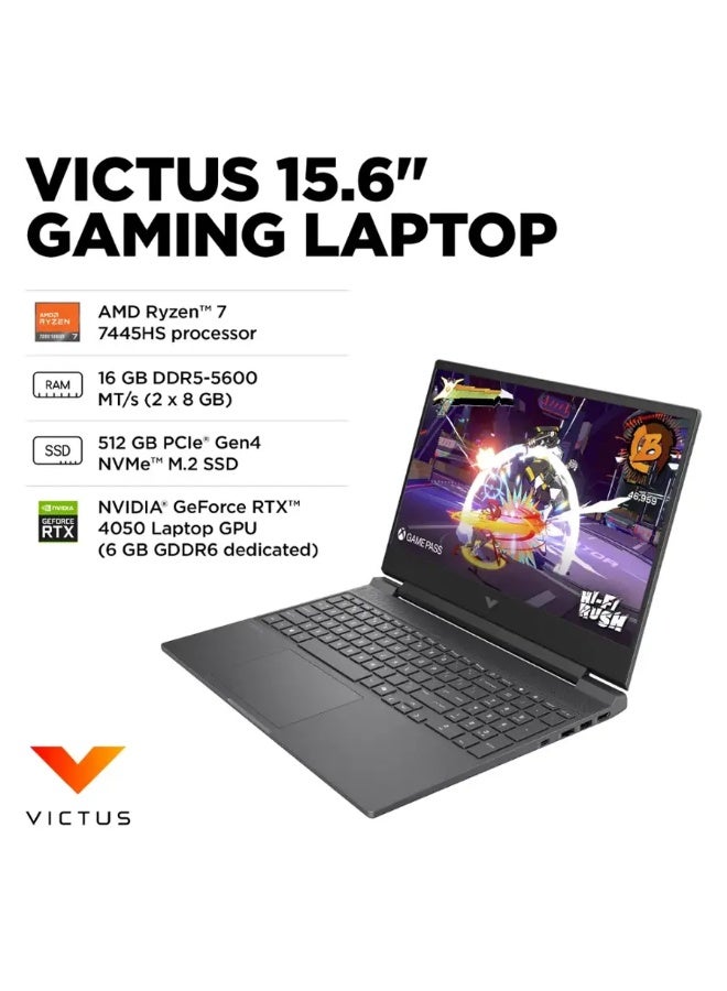 Victus Laptop With 15.6-Inch FHD IPS 144Hz Display, AMD Ryzen 7 -7445HS Processor/16GB RAM/512GB SSD/6GB NVIDIA GeForce RTX 4050 Graphics/Windows 11/ English Mica Silver