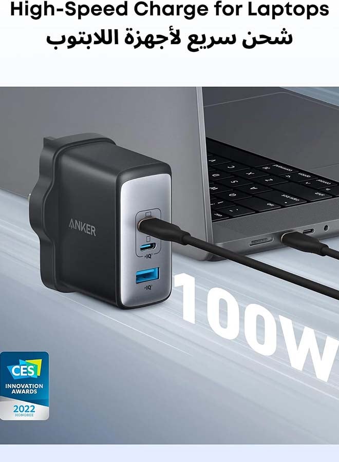 Anker USB C Plug, 100W USB C Charger, 736 Charger (Nano II 100W), 3-Port Fast Compact Wall Charger for MacBook Pro/Air, Google Pixelbook, ThinkPad, Dell XPS, iPad Pro, Galaxy S26/ S25/S24, iPhone 17/16/15 (Black) Black