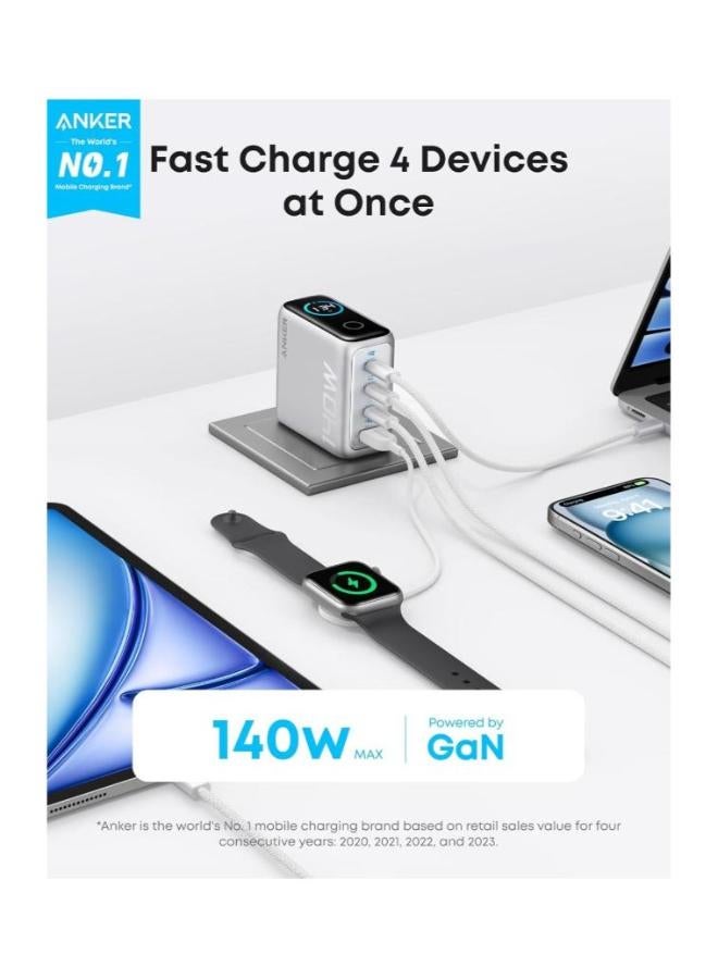 140W USB C Charger, Laptop Charger, 4-Port Multi-Device Fast Charging, Advanced GaN Power Adapter, Intuitive Touch Controls, Compatible with MacBook, iPhone 16 Series, Samsung, Pixel, and More