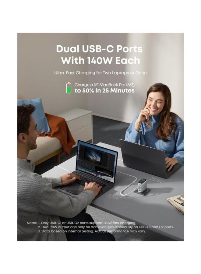 140W USB C Charger, Laptop Charger, 4-Port Multi-Device Fast Charging, Advanced GaN Power Adapter, Intuitive Touch Controls, Compatible with MacBook, iPhone 16 Series, Samsung, Pixel, and More