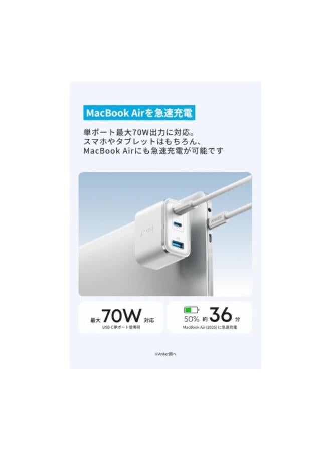 Nano Charger (70W, 2C1A ) with two USB-C ports and One USB-A Port -