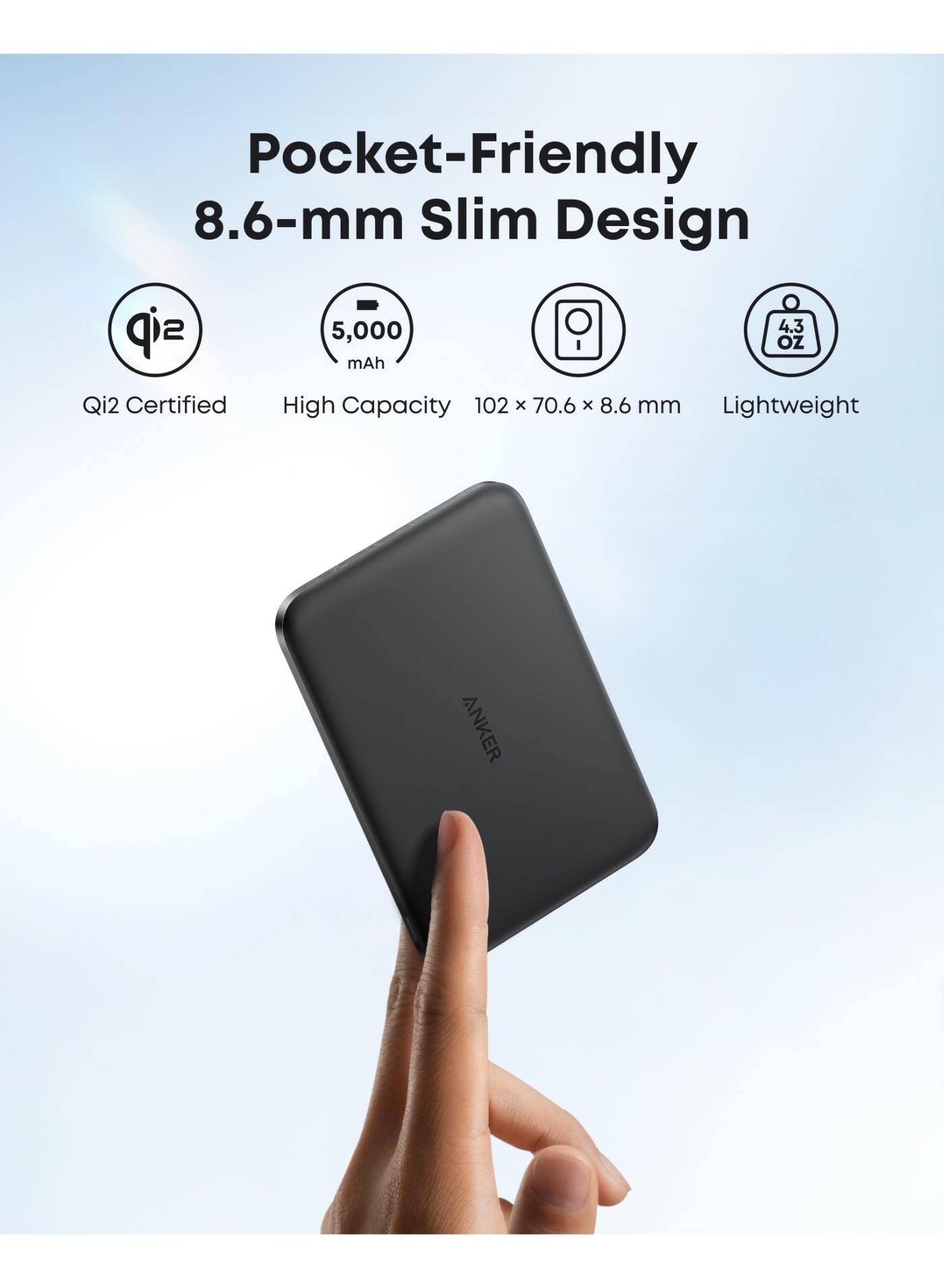 5000 mAh Anker Nano Power Bank, Ultra-Slim 5,000mAh Magnetic Battery Pack, Qi2 Certified 15W Max Ultra-Fast MagSafe-Compatible Portable Charger, Ergonomic Design, For iPhone 17/16/15/14/13/12 Series (Black) Black