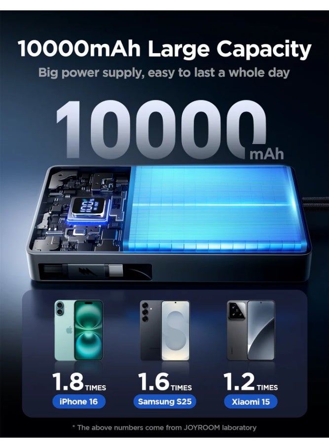 10000 mAh JR-PR1 22.5W Elva Series Mini Power Bank With Built-in Retractable Cable - 10000mAh Black