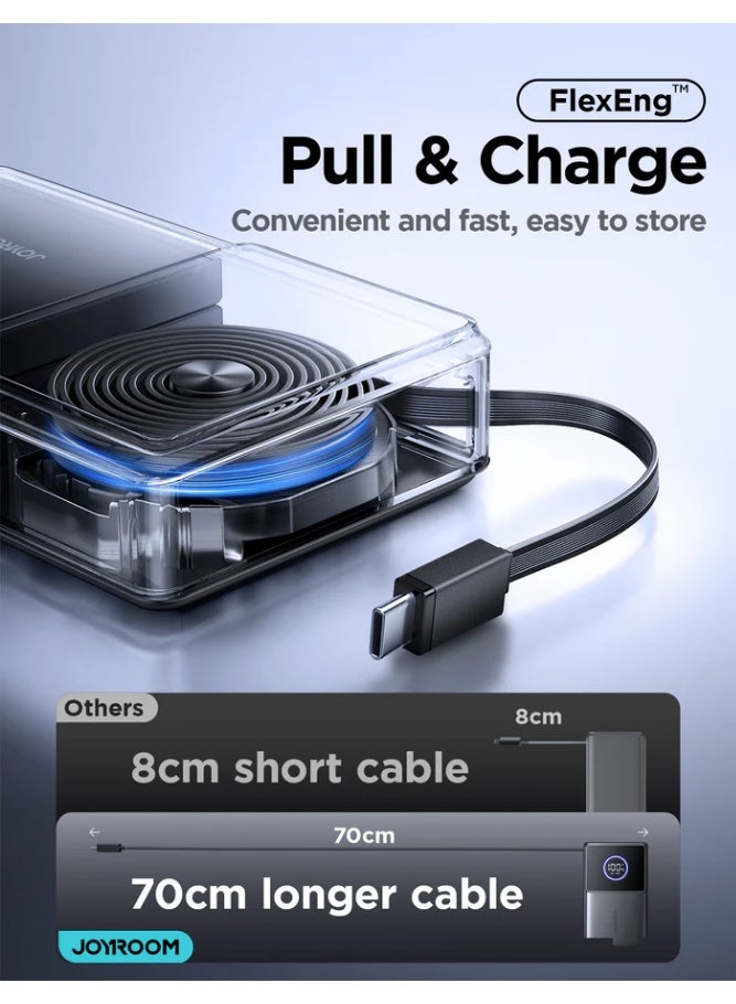 10000 mAh JR-PR1 22.5W Elva Series Mini Power Bank With Built-in Retractable Cable - 10000mAh Black