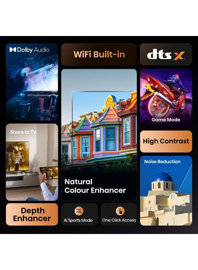 43 Inch Full HD Smart TV – VIDAA OS, Natural Color Enhancer, Game Mode, Dolby Audio, Screen Mirroring, Noise Reduction, HDMI ARC, Wi-Fi, YouTube, Netflix - 2025 43A4Q Black 43A4Q Black