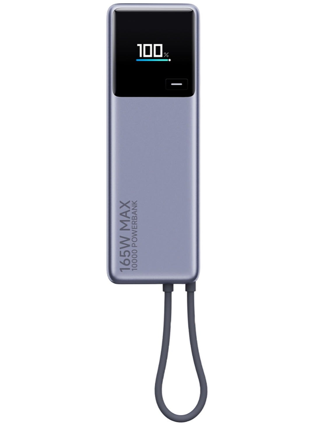 10000 mAh 165W 36Wh 10000mAh Power Bank Integrated USB-C Cable LED Display External Battery Power Supply with 2 Inputs & 2 Outputs Support PD2.0/3.0 QC2.0/3.0-PB1165MI Grey