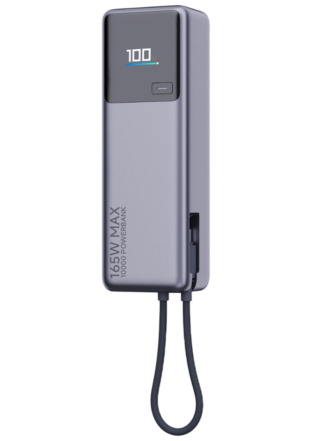 10000 mAh 165W 36Wh 10000mAh Power Bank Integrated USB-C Cable LED Display External Battery Power Supply with 2 Inputs & 2 Outputs Support PD2.0/3.0 QC2.0/3.0-PB1165MI Grey