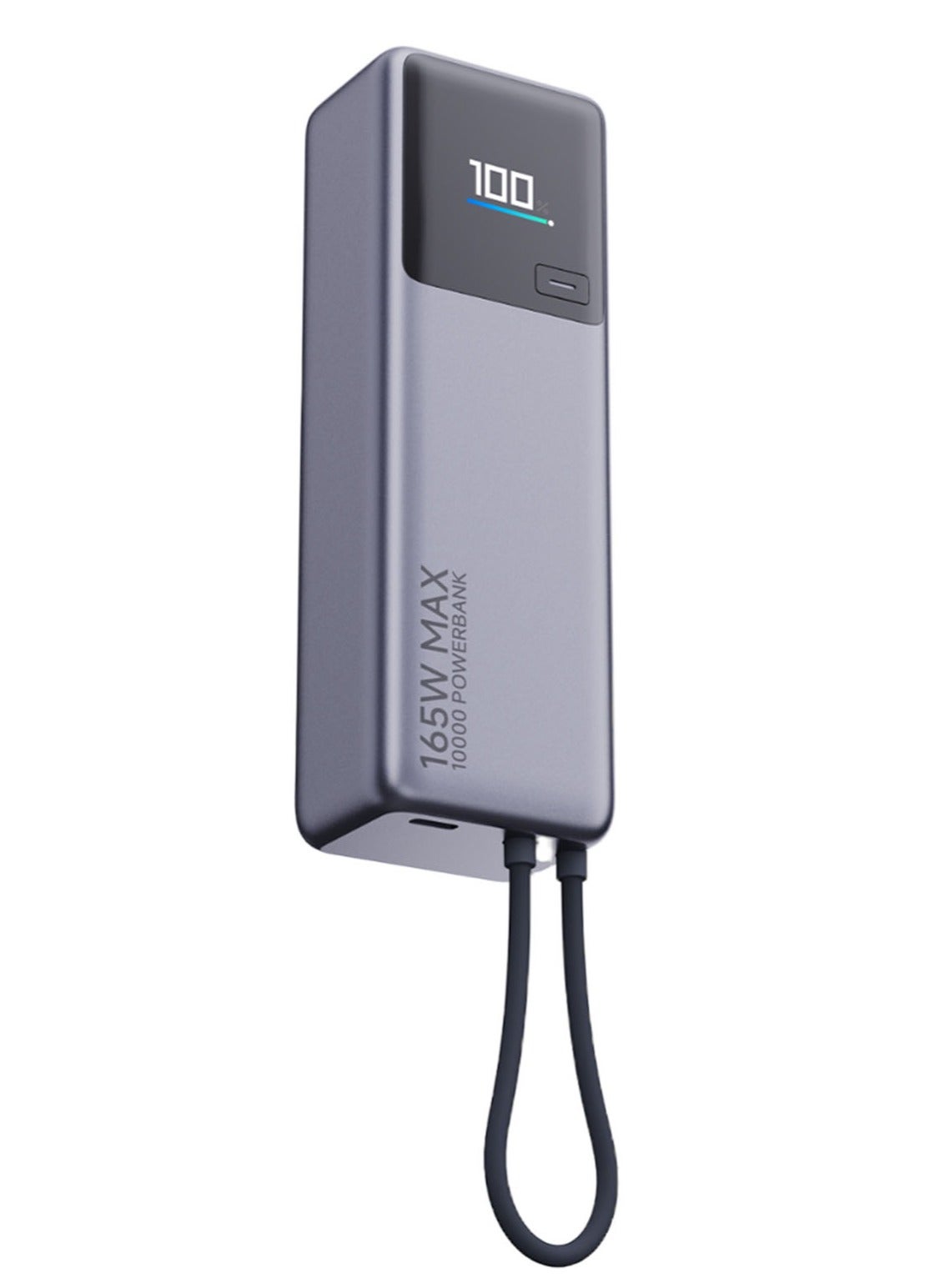10000 mAh 165W 36Wh 10000mAh Power Bank Integrated USB-C Cable LED Display External Battery Power Supply with 2 Inputs & 2 Outputs Support PD2.0/3.0 QC2.0/3.0-PB1165MI Grey