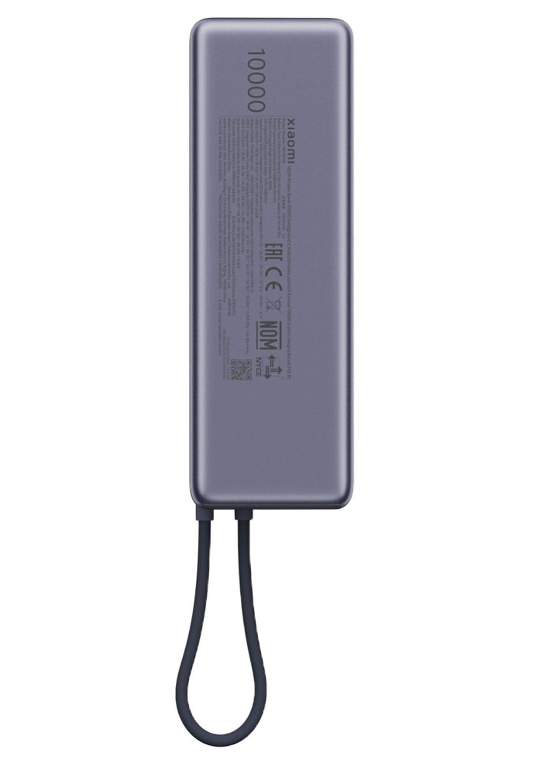 10000 mAh 165W 36Wh 10000mAh Power Bank Integrated USB-C Cable LED Display External Battery Power Supply with 2 Inputs & 2 Outputs Support PD2.0/3.0 QC2.0/3.0-PB1165MI Grey