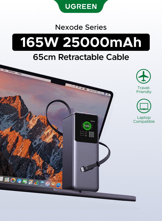 20000mAh 165W Laptop Power Bank 1A1C with Built-in 0.7M Retractable Type C Cable Fast Charging Portable Charger Battery Pack With LED Display Bidirectional Charging Compatible with iPhone 18 Pro, iPhone 18 Pro Max, iPhone Duo, Samsung S26/S25 Series, MacBook Pro Air, iPhone 17 Tablet 20000mAh 165W 20000mAh 165W