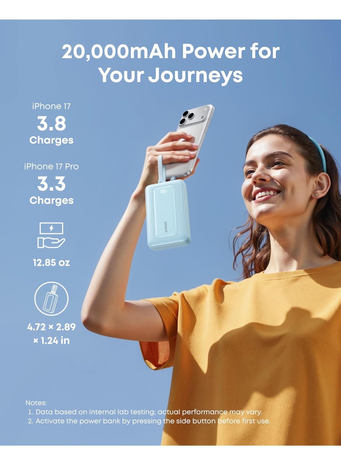 20000 mAh Anker Zolo Power Bank, 45W Max Fast Charging, 20,000mAh Battery Pack with Dual Built-In Cables, 1 USB-C and 1 USB-A Port, for iPhone 17/16/15 Series, Samsung, MacBook, iPad, and More (Blue) Blue