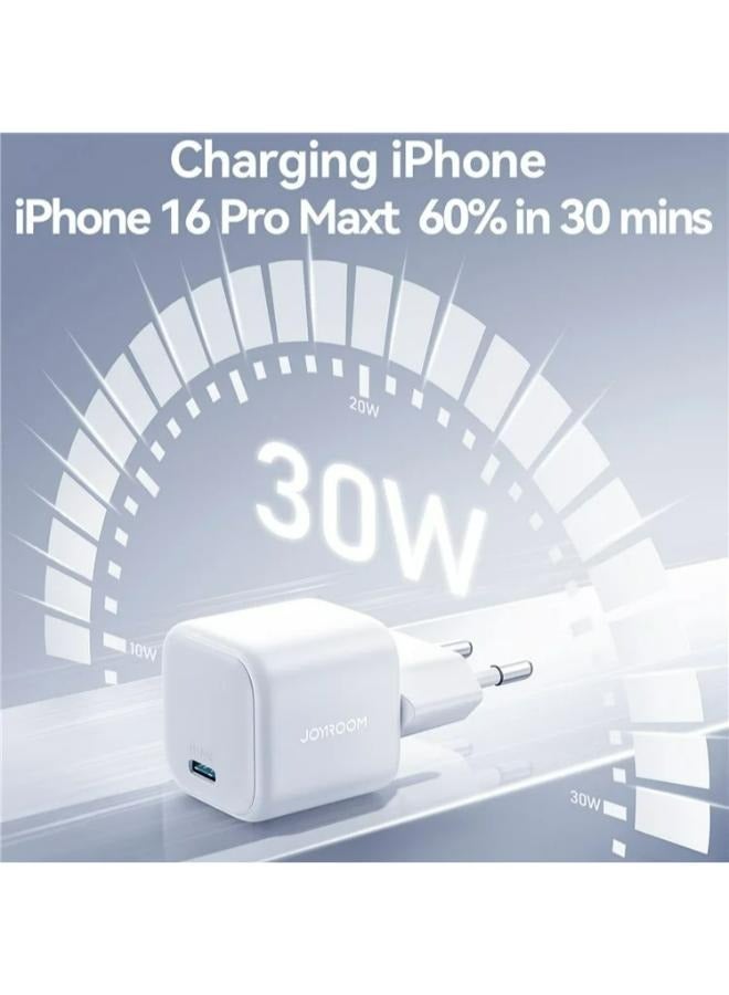 JOYROOM JR-TCG15 Mini 30W GaN Fast Charger Phone Power Adapter, EU Plug White