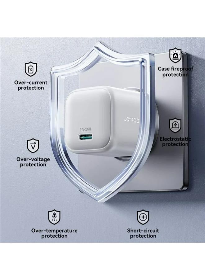 JOYROOM JR-TCG15 Mini 30W GaN Fast Charger Phone Power Adapter, EU Plug White