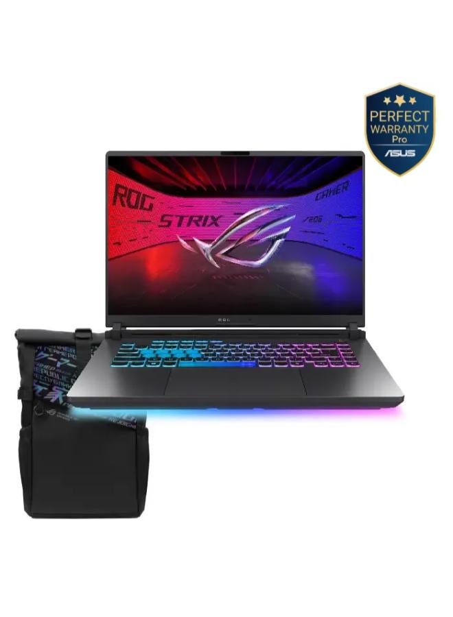 G614PR-RV161W ROG Strix G16 Laptop with 16 inch FHD / AMD Ryzen 9 8940HX / 16 GB RAM / 1 Tera SSD / NVIDIA GeForce RTX 5070 Ti Laptop GPU / English / Win11 / with ROG Backpack English Eclipse Gray