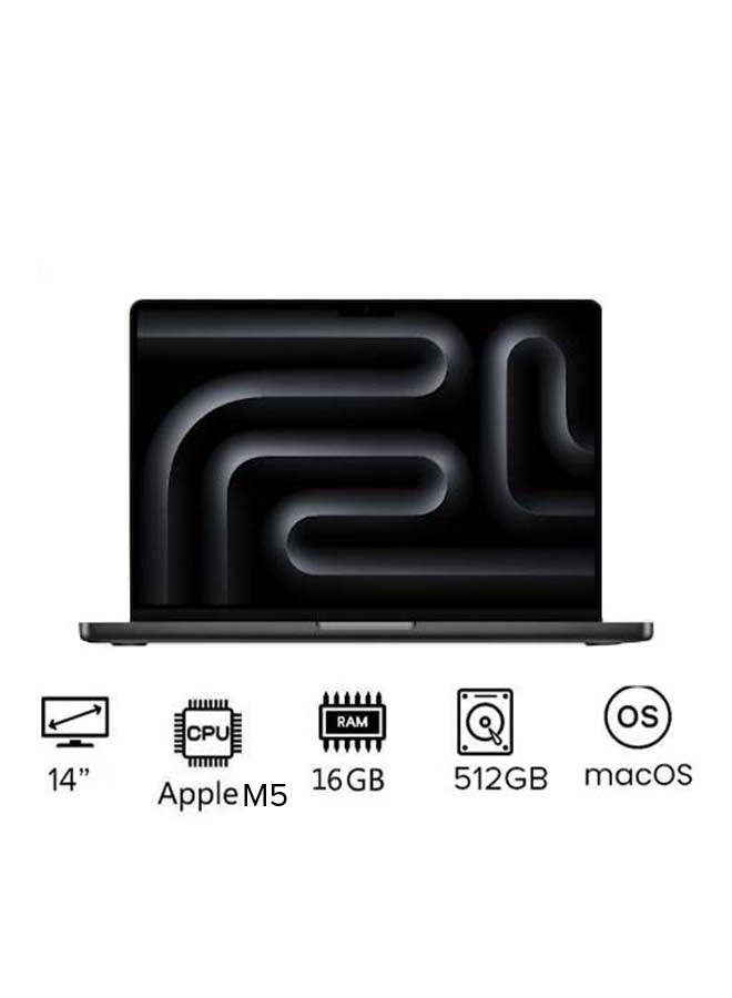 MacBook Pro MDE04 With 14 Inch Display,  M5 Chip 10-Core CPU And 10-Core GPU | 16GB RAM | 512GB SSD | macOS | English/Arabic Space Black