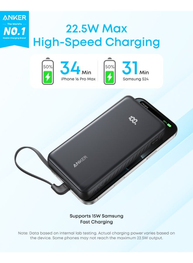 20000 mAh Zolo Power Bank, 20,000mAh 22.5W Max Portable Charger, USB-C In and Out Fast Charging Battery Pack, Slim Travel Essential Phone Power Bank, For iPhone 17/16/15 Series, iPad, MacBook Air, Galaxy, and More black