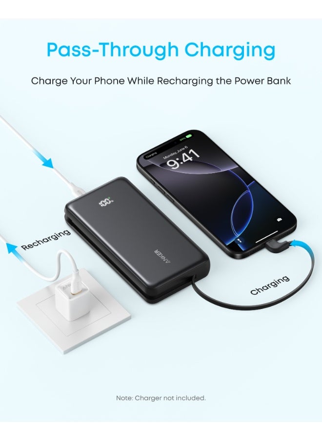 20000 mAh Zolo Power Bank, 20,000mAh 22.5W Max Portable Charger, USB-C In and Out Fast Charging Battery Pack, Slim Travel Essential Phone Power Bank, For iPhone 17/16/15 Series, iPad, MacBook Air, Galaxy, and More black
