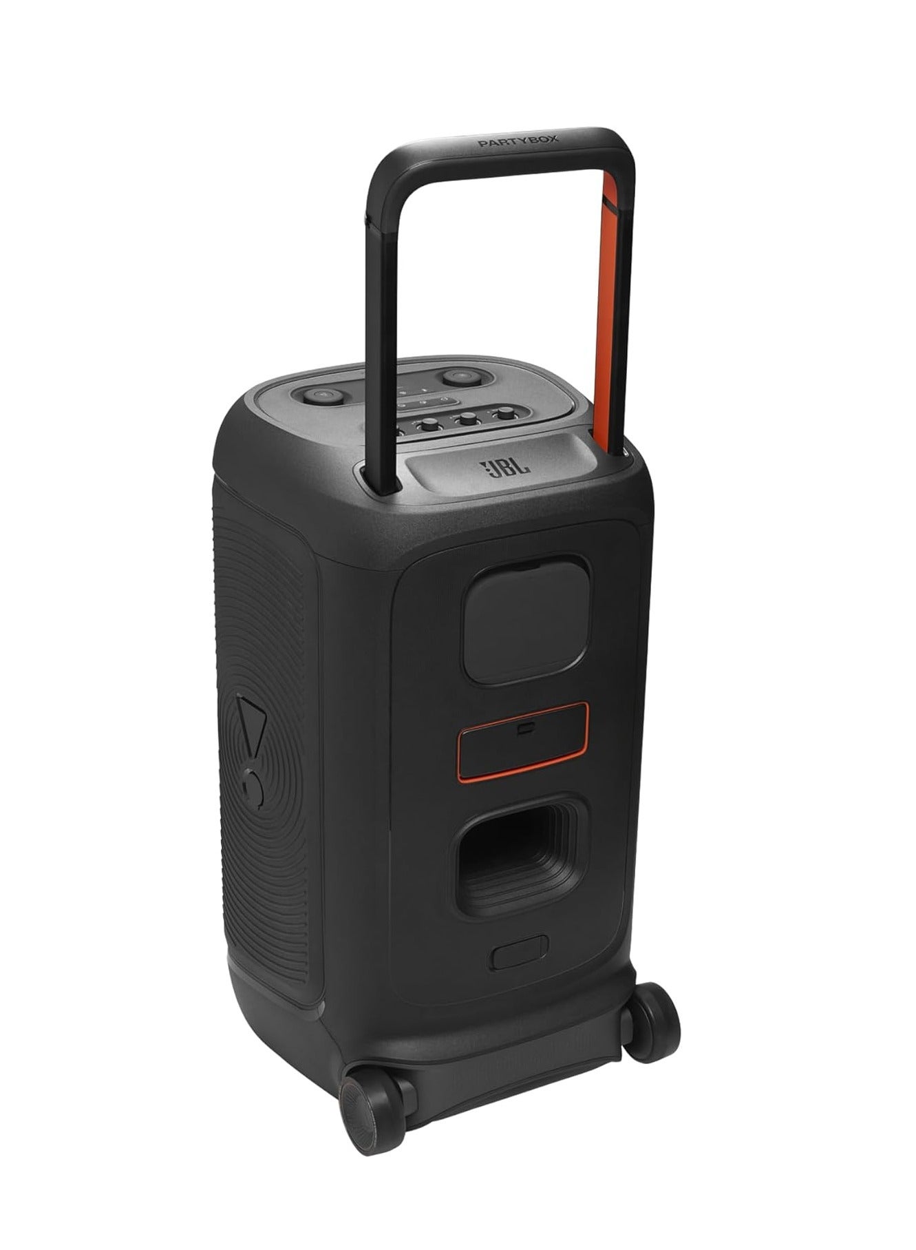JBL PartyBox 520 Portable Bluetooth Party Speaker with AI Sound Boost, 400W Powerful Sound, Dynamic Light Show, 15H Playtime, Mic & Guitar Inputs, IPX4 Splashproof, Telescopic Handle & Wheels – Black JBLPARTYBOX520EU black