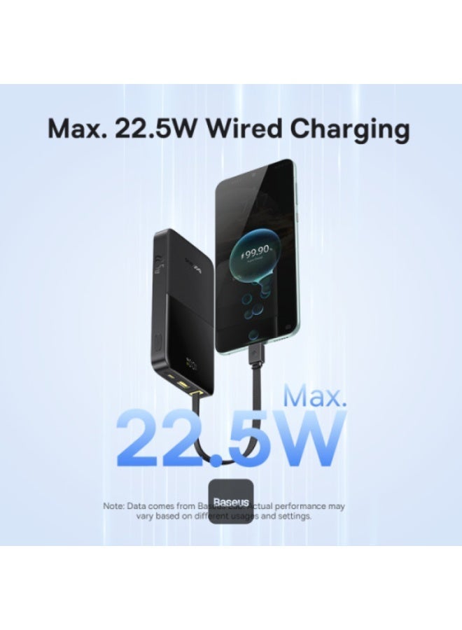 EnerFill Bipow2 Pro Power Bank 10000mAh – 22.5W USB-C PD Fast Charging, Built-in Cable, Digital Display, Airline Approved Black