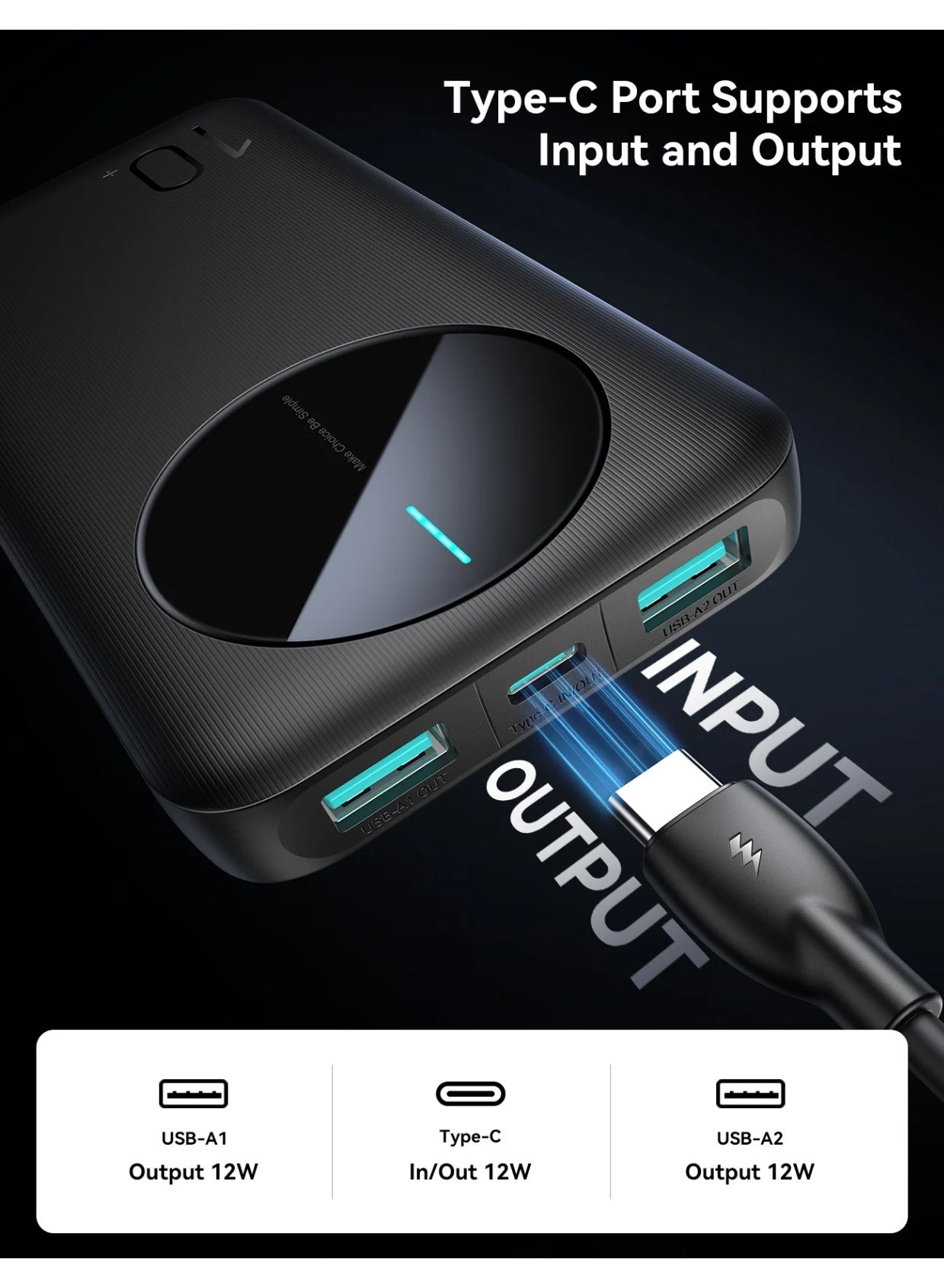 10000 mAh JOYROOM JR-PBF12 2.4A LED Power Bank 22.5W Black
