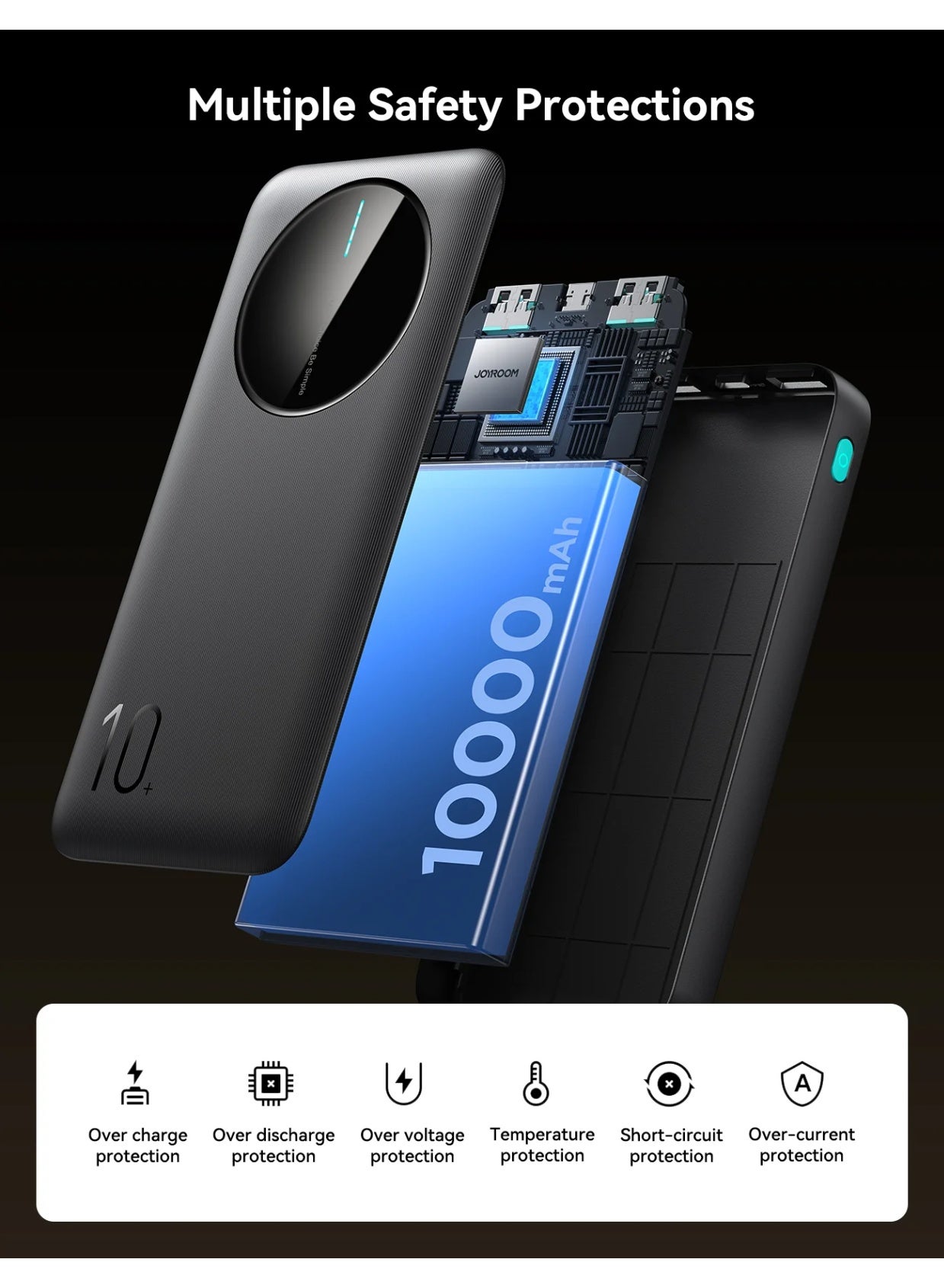 10000 mAh JOYROOM JR-PBF12 2.4A LED Power Bank 22.5W Black