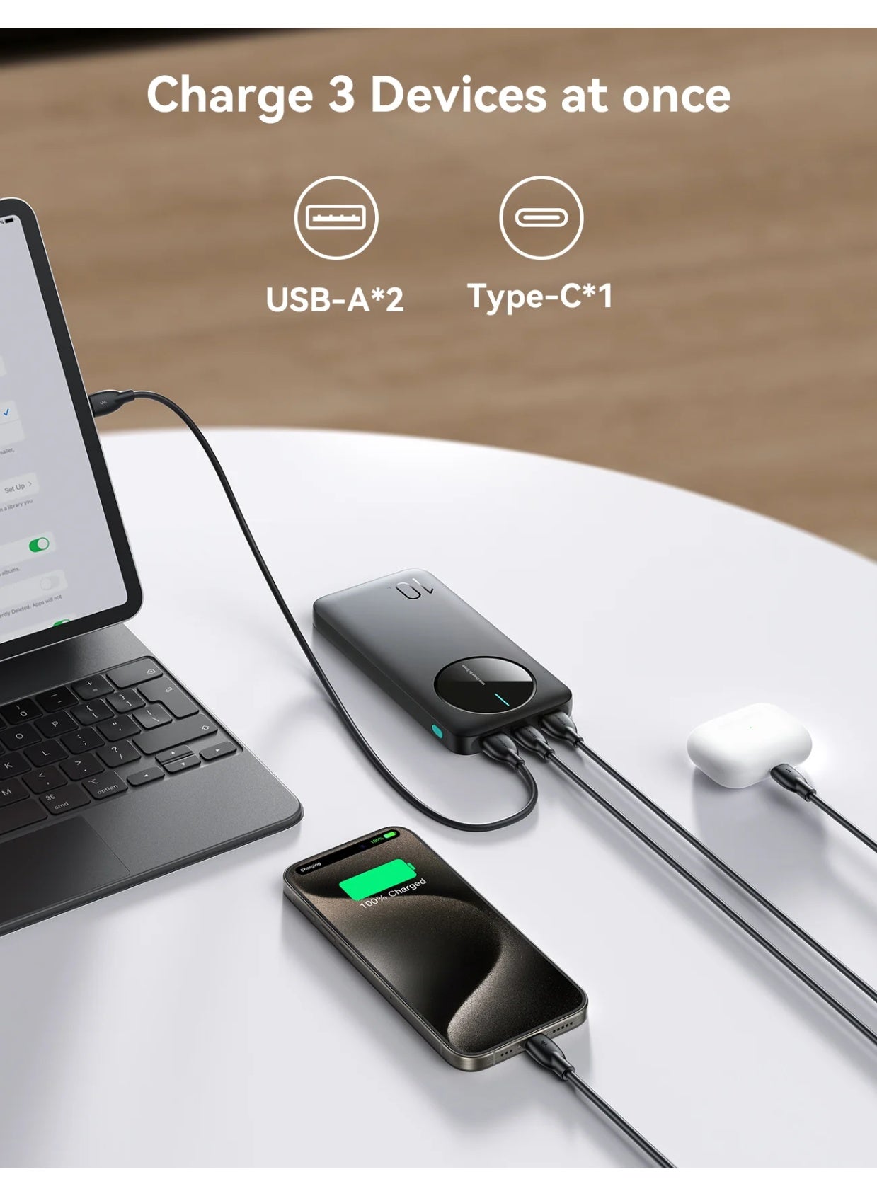 10000 mAh JOYROOM JR-PBF12 2.4A LED Power Bank 22.5W Black