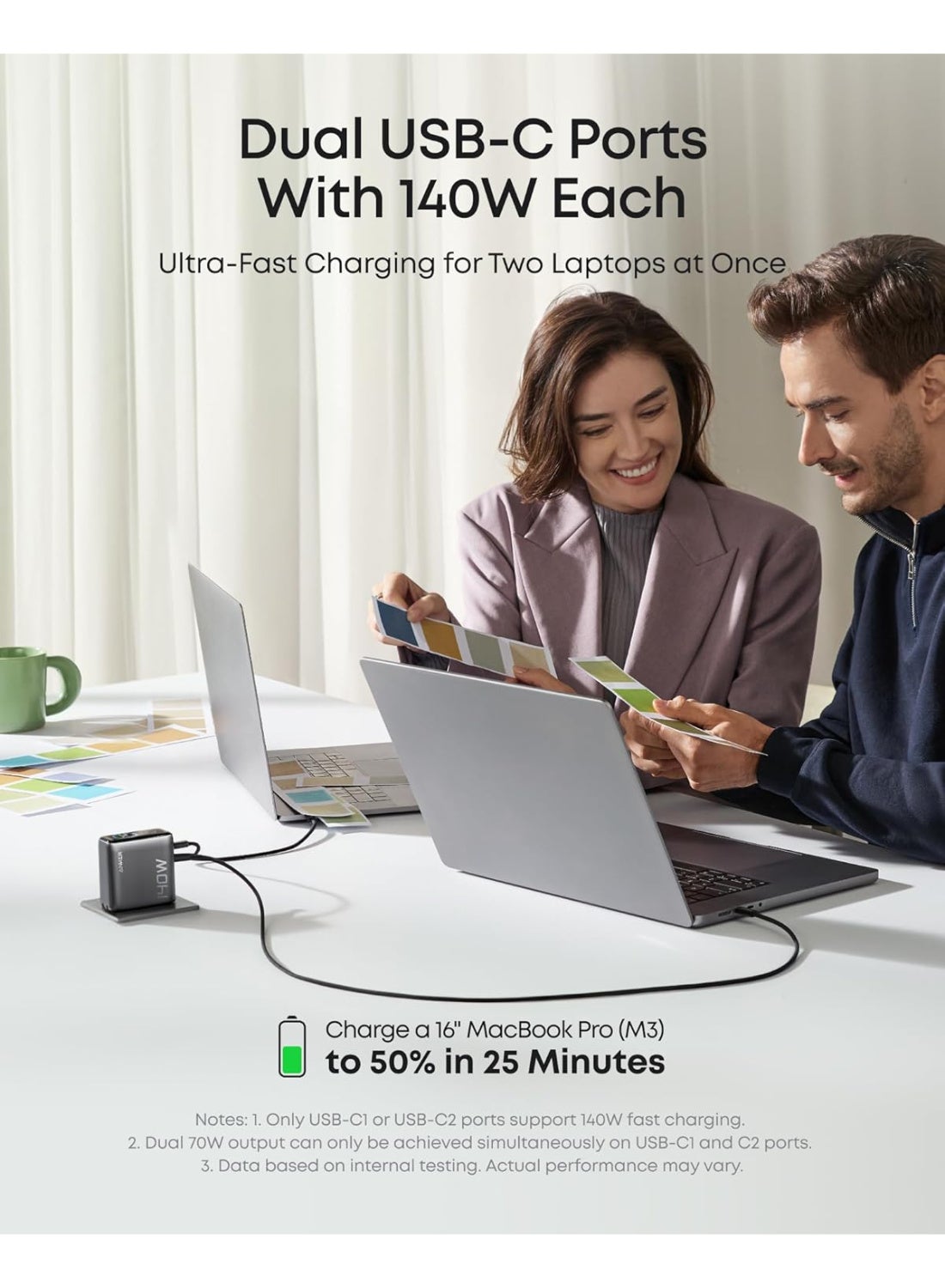 Anker Laptop Charger, 140W MAX USB C Charger, 4-Port Multi-Device Fast Charging, Advanced GaN Power Adapter, Intuitive Touch Controls, for MacBook, iPhone 17/16 Series, Samsung Galaxy, Pixel, and More