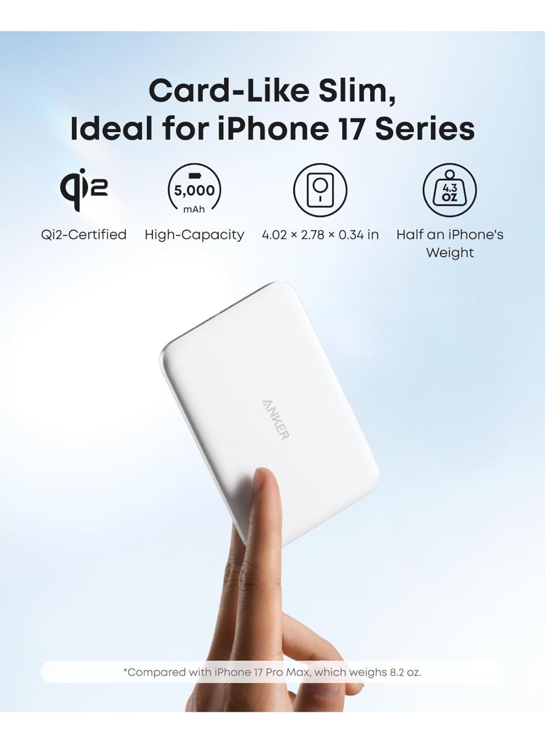 Anker Nano Power Bank, Ultra-Slim 5,000mAh Magnetic Battery Pack, Qi2 Certified 15W Max Ultra-Fast MagSafe-Compatible Portable Charger, Ergonomic Design, For iPhone 17/16/15/14/13/12 Series (White) White